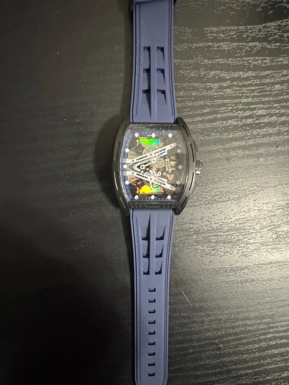 Skeleton Dial Black Case Blue Strap Men's Mechanical Watch